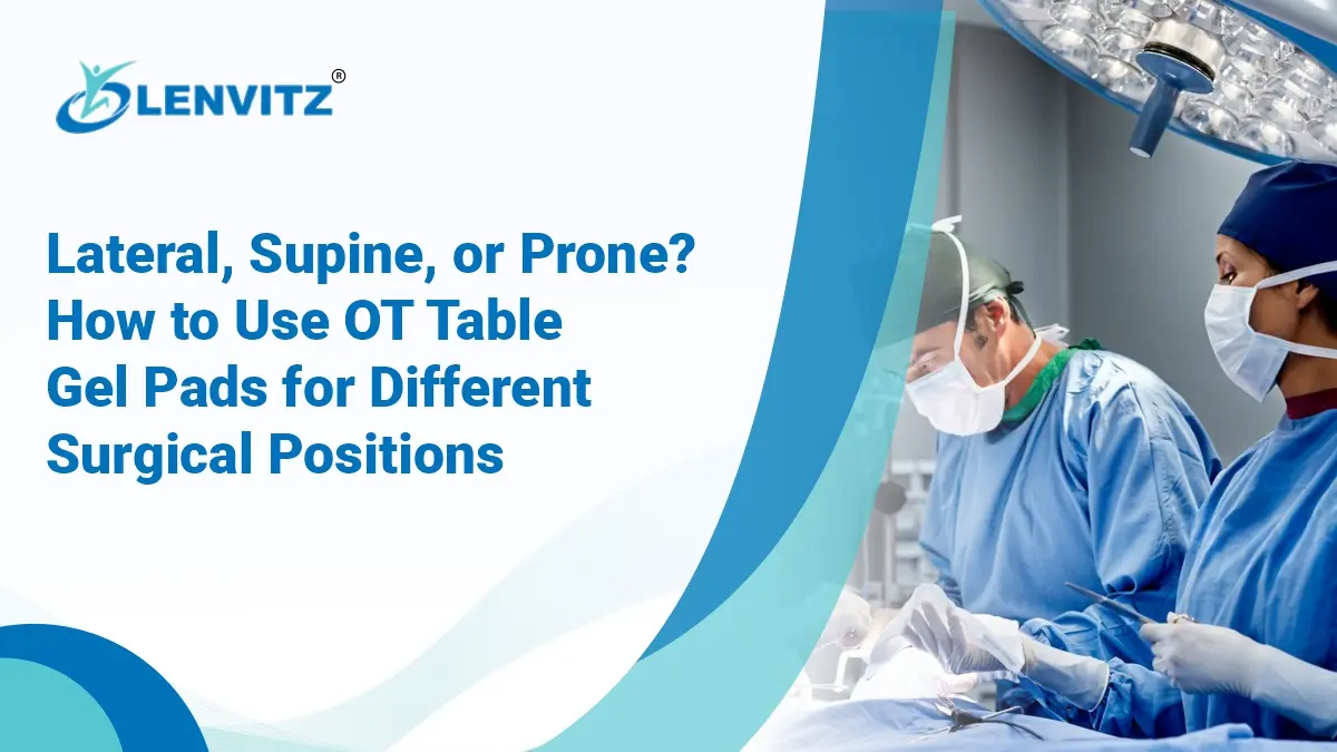 Surgical positions lateral supine prone, using OT table gel pads for pressure redistribution and patient comfort