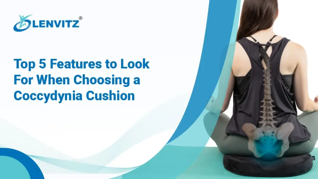 Coccydynia cushion comparison showing top 5 features like U-shaped cutout, memory foam, and portable design for tailbone pain relief