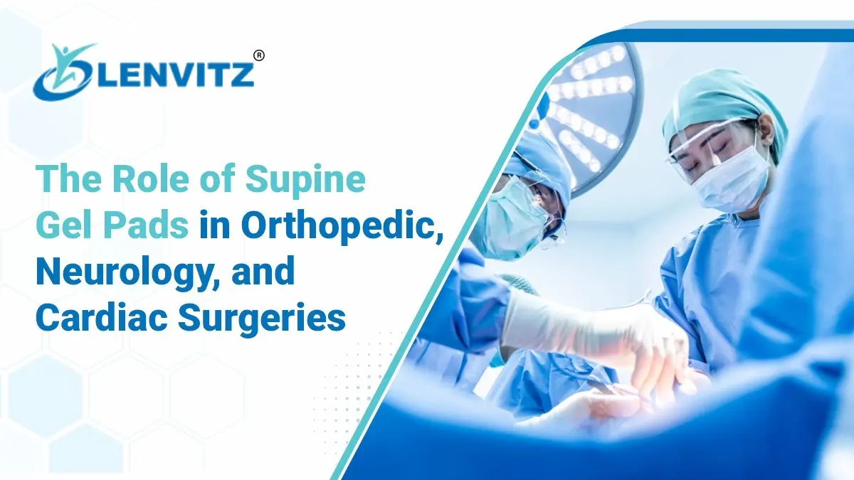 Medical-grade supine position gel pads and silicon head ring placed on a surgical table for pressure redistribution.
