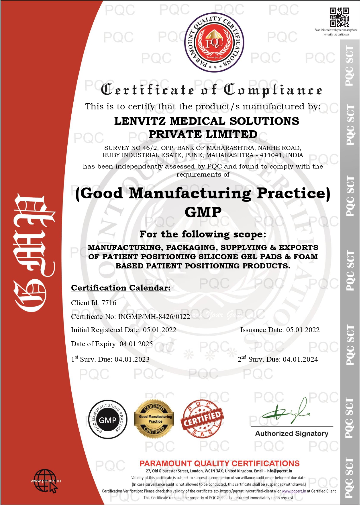 GMP Cerificate - Lenvitz Medical Solution PVT. LTD.